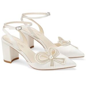 KAYLA Slingback Wedding Shoes with Bow and Block Heel